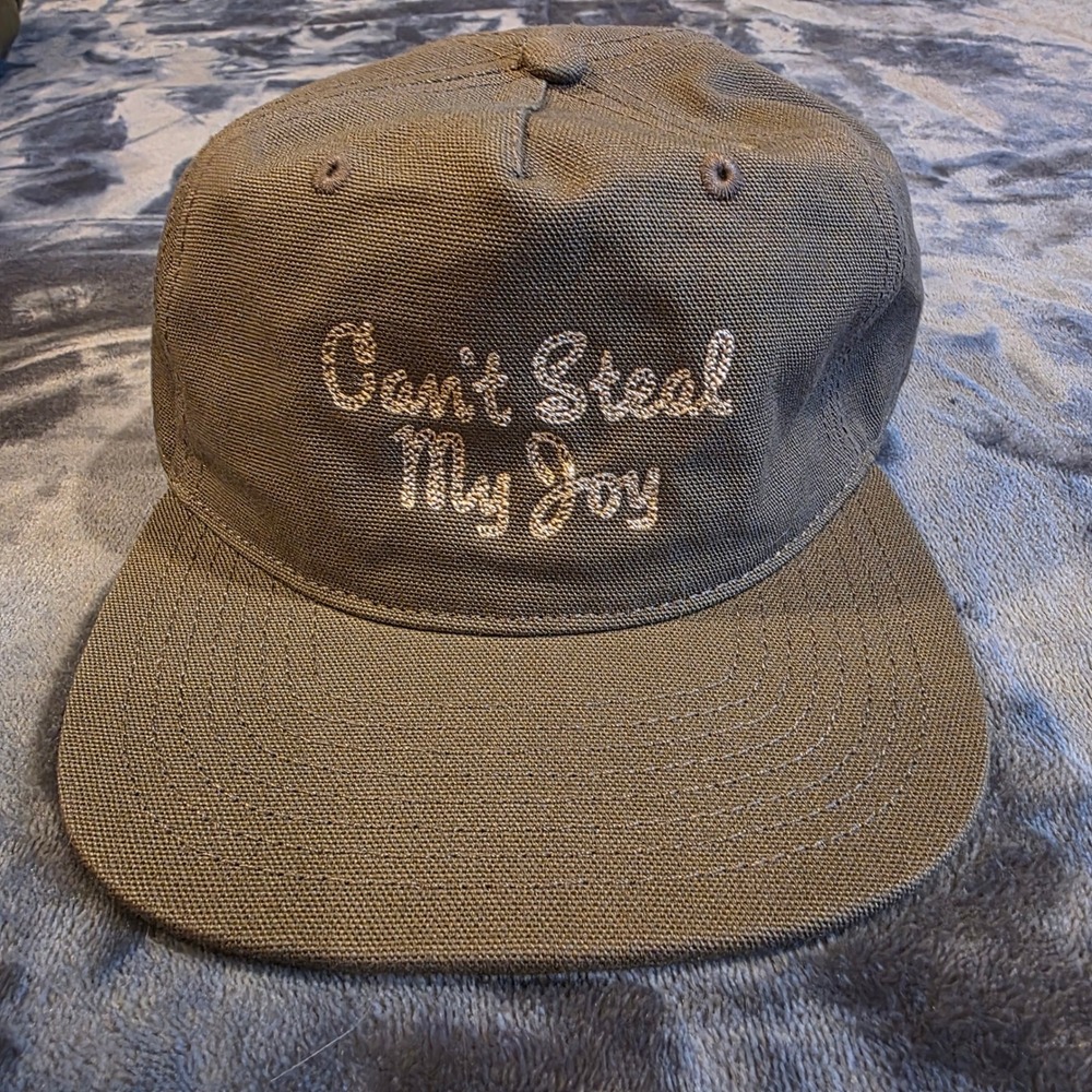 AS Colour Class Canvas Snapback Hat Olive Green Can't Steal My Joy Chain Stitch